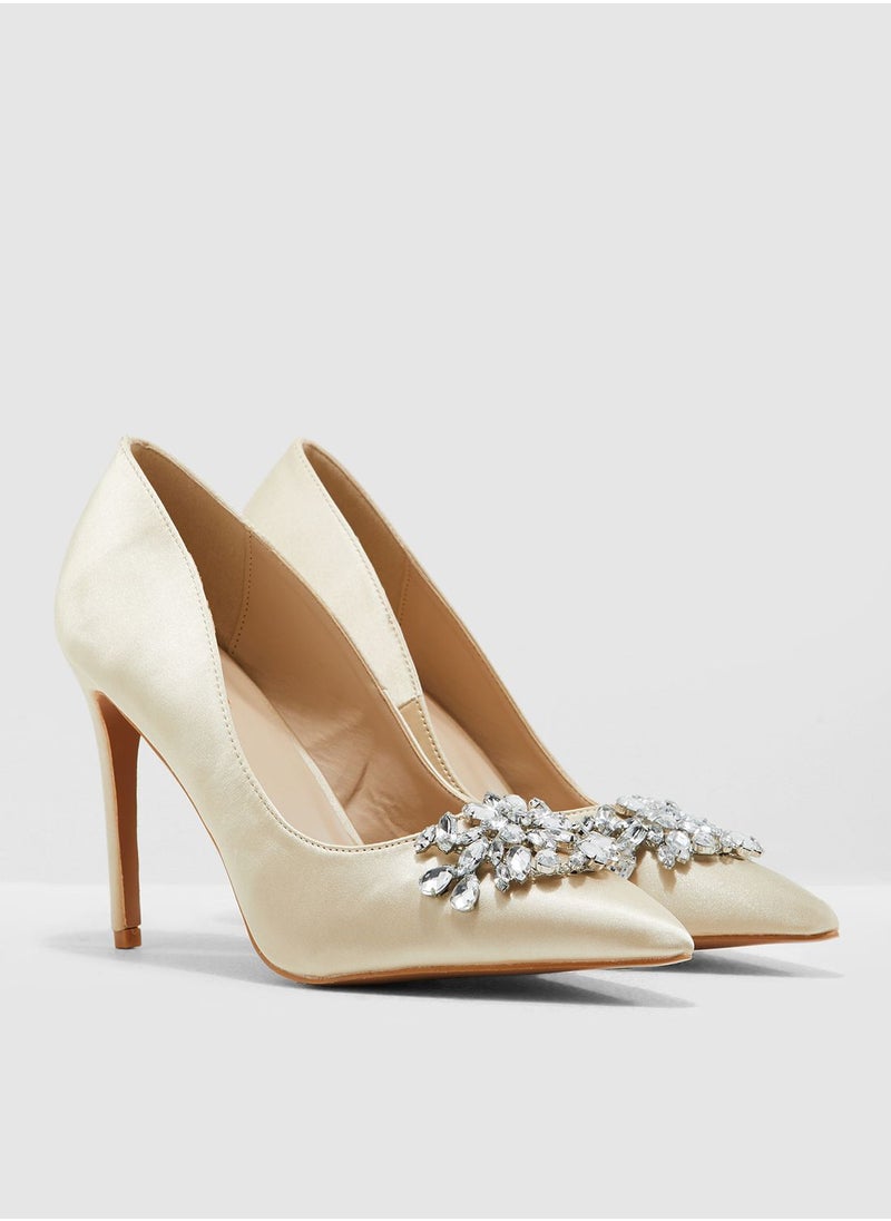 ELLA - Satin Court Shoe With Embellishment - Image 1