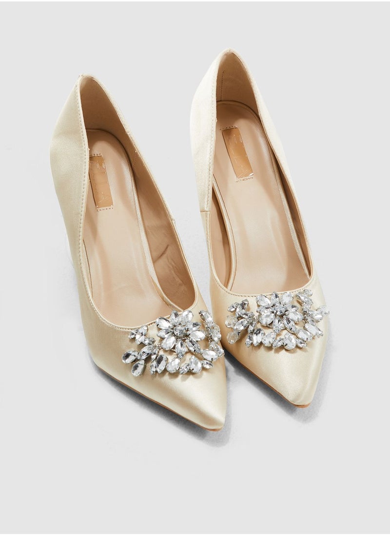 ELLA - Satin Court Shoe With Embellishment - Image 1