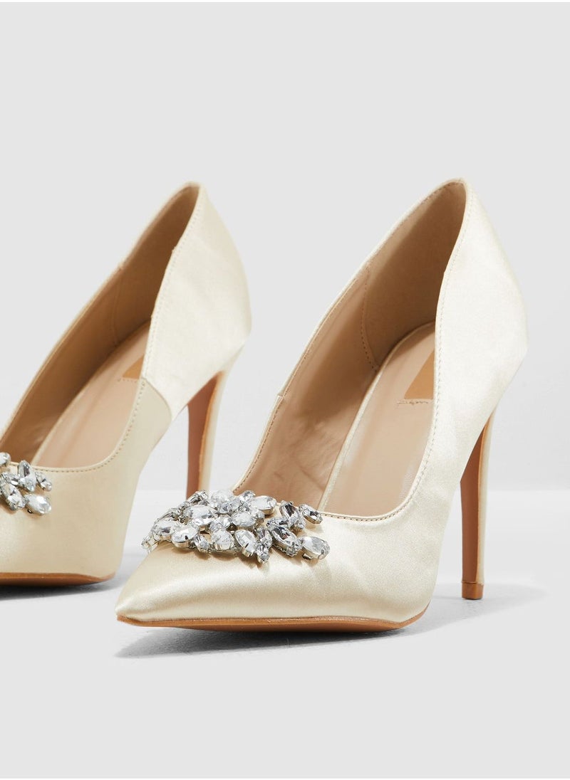 ELLA - Satin Court Shoe With Embellishment - Image 1