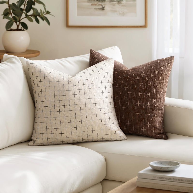 MIULEE Burlap Linen Decorative Christmas Throw Pillow Covers Pack of 2 Modern Farmhouse Pillowcases Rustic Woven Textured Cushion Cover for Sofa Couch Bed 20x20 Inch Beige - Image 4