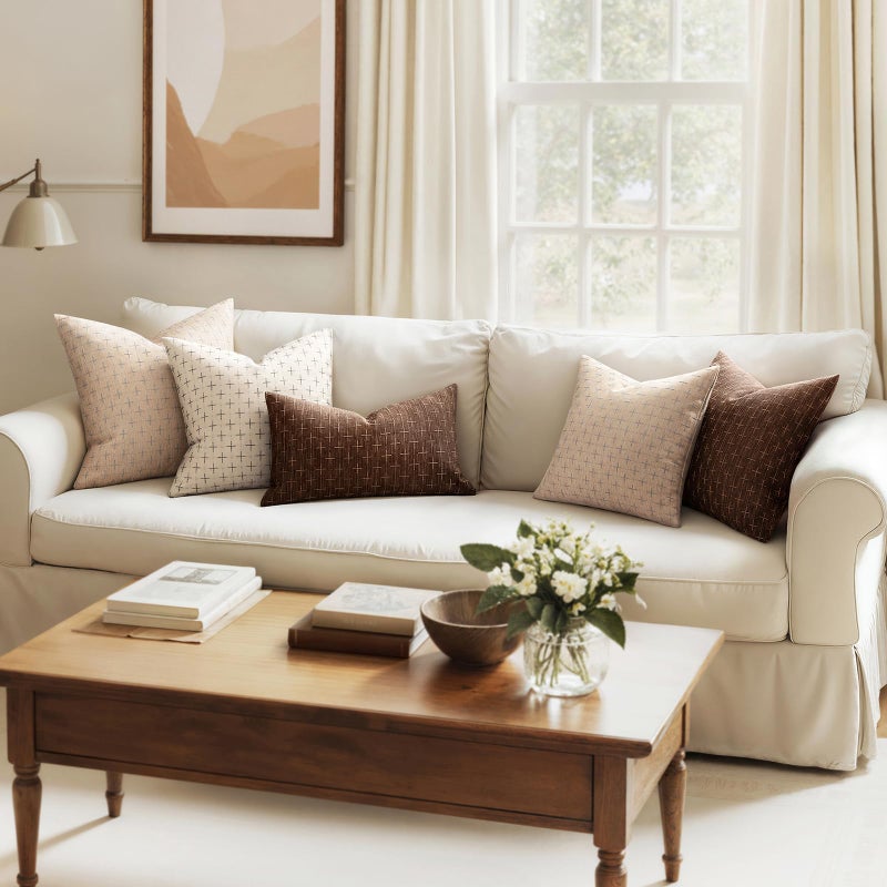 MIULEE Burlap Linen Decorative Christmas Throw Pillow Covers Pack of 2 Modern Farmhouse Pillowcases Rustic Woven Textured Cushion Cover for Sofa Couch Bed 20x20 Inch Beige - Image 5