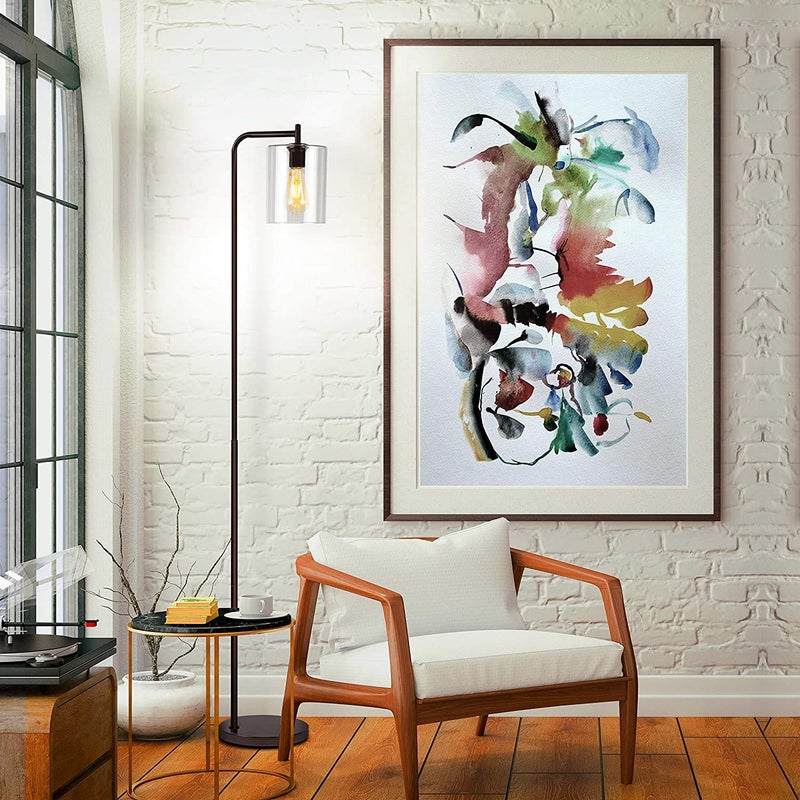 Brightech Elizabeth LED Floor lamp, Tall Lamp with Glass Shade & Edison Bulb, Industrial Lamp for Living Rooms & Offices, Vintage Standing Lamp for Bedroom in Farmhouse or Rustic Style - Bronze - Image 4