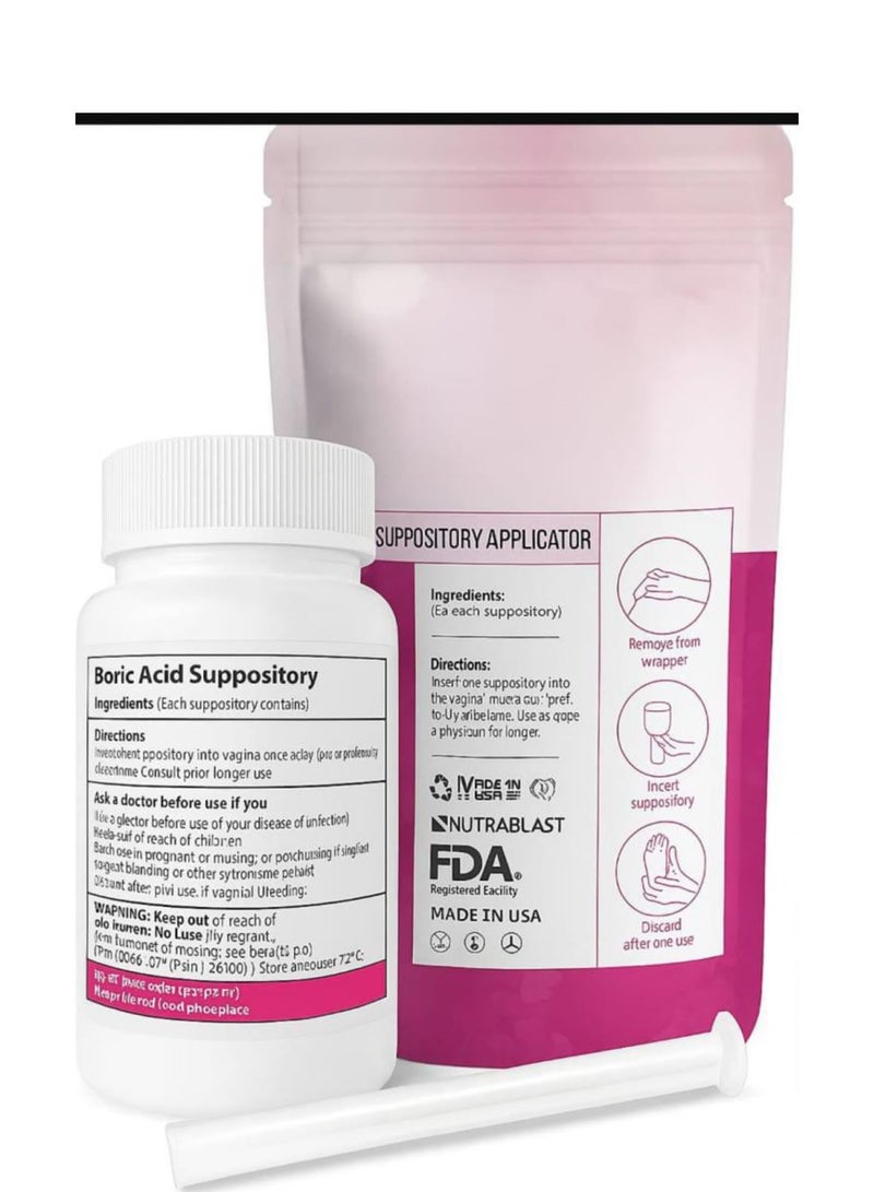 NutraBlast Nutroplaste Boric Acid Suppositories for Women – 600 mg for pH Balance – Pack of 30 Suppositories with 15 Applicator Tubes - Image 2