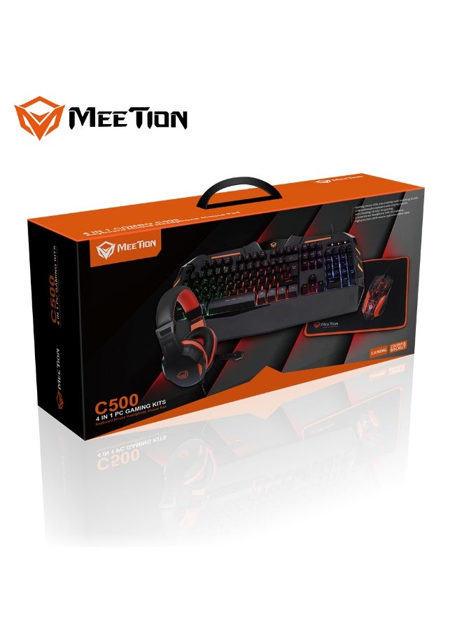 ميشين مجموعة ألعاب ميتيون بإضاءة خلفية 4 في 1 C500: سماعات رأس ستيريو 3.5 ملم مع ميكروفون، لوحة مفاتيح USB متعددة الوسائط بإضاءة خلفية ملونة، ماوس ألعاب بدقة قصوى 3200 نقطة في البوصة مع إضاءة خلفية متغيرة. - Image 3