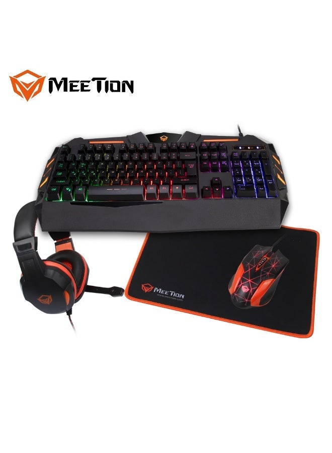 ميشين مجموعة ألعاب ميتيون بإضاءة خلفية 4 في 1 C500: سماعات رأس ستيريو 3.5 ملم مع ميكروفون، لوحة مفاتيح USB متعددة الوسائط بإضاءة خلفية ملونة، ماوس ألعاب بدقة قصوى 3200 نقطة في البوصة مع إضاءة خلفية متغيرة. - Image 2