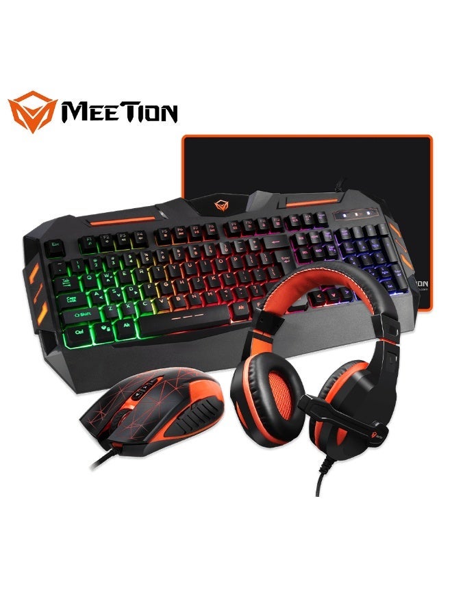 ميشين مجموعة ألعاب ميتيون بإضاءة خلفية 4 في 1 C500: سماعات رأس ستيريو 3.5 ملم مع ميكروفون، لوحة مفاتيح USB متعددة الوسائط بإضاءة خلفية ملونة، ماوس ألعاب بدقة قصوى 3200 نقطة في البوصة مع إضاءة خلفية متغيرة. - Image 1