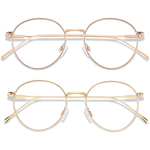 ANDWOOD Blue Light Blocking Glasses Women Men Small Face Computer 2 Pack Bluelight Blocker Super Lightweight Metal Frame Round - Image 1