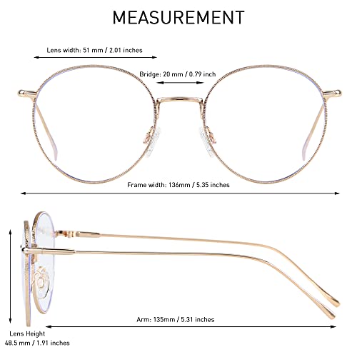 ANDWOOD Blue Light Blocking Glasses Women Men Small Face Computer 2 Pack Bluelight Blocker Super Lightweight Metal Frame Round - Image 3