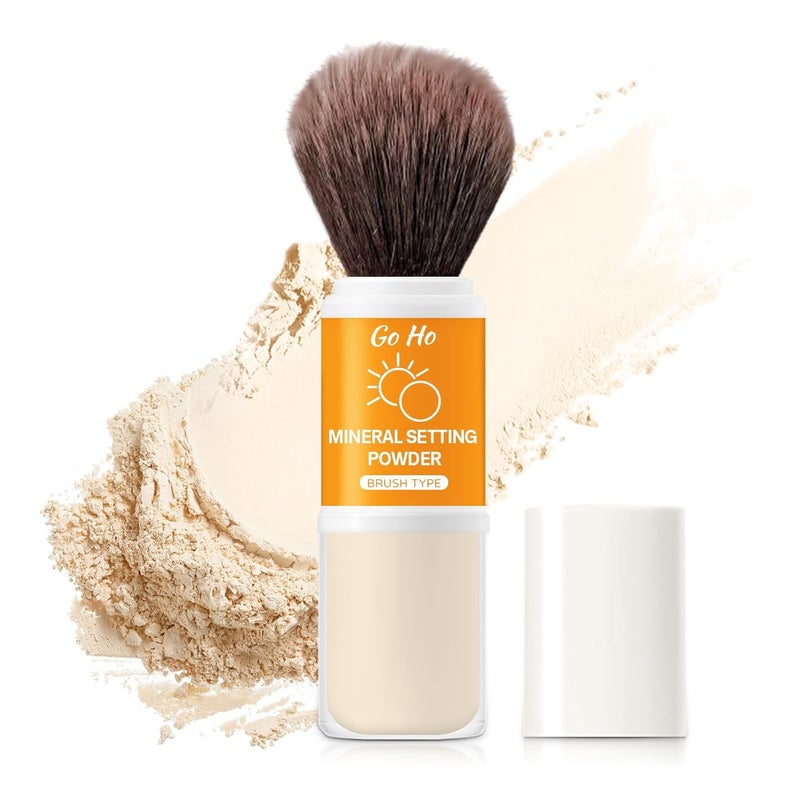 Go Ho Go Ho Mineral Sunscreen Setting Powder BrushLoose on BrushTranslucentHypoallergenic Cruelty Free SPF 50 Sunscreen PowderOil Control Natural Matte Finish5g
