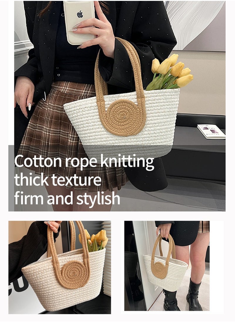 Beirui Gift bag,Cotton Thread Woven Tote Bag,Fashion Shopping Bag,Fashion Storage Bag,Suitable for Gift,Shopping,Clothes Matching,Dining Bag,Outdoor Excursion  - Image 4