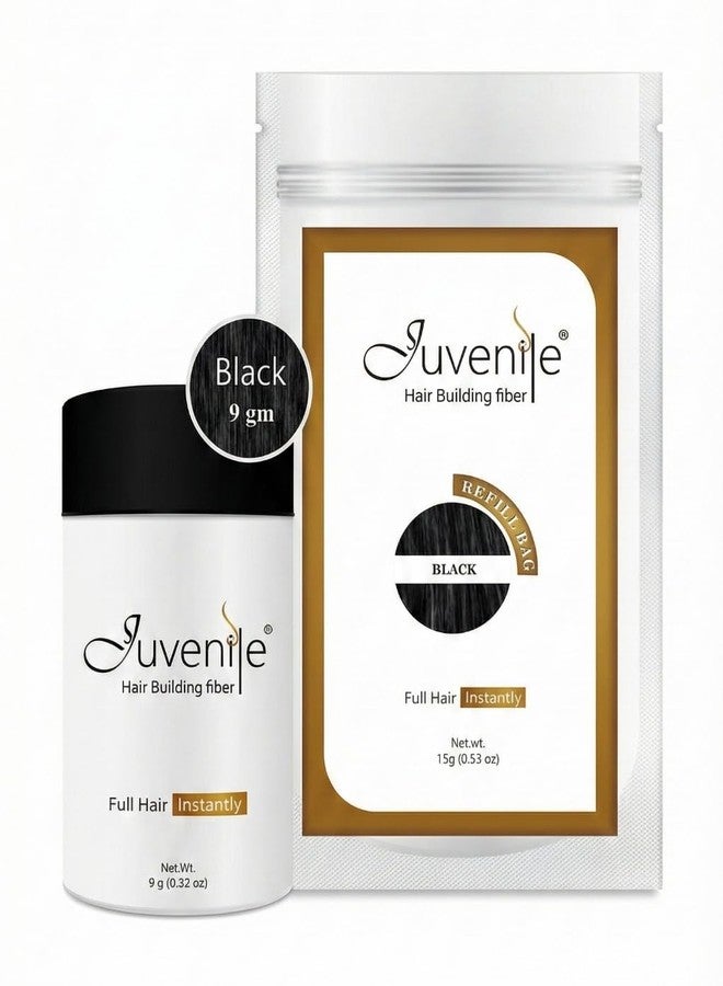 جوفينايل ألياف شعر الأطفال السوداء 9 غرام + عبوة إعادة تعبئة 15 غرام - الثنائي الأمثل للحصول على كثافة فورية ومظهر أكثر امتلاءً للرجال والنساء (عبوة سوداء 9 غرام + عبوة إعادة تعبئة 15 غرام) - Image 4