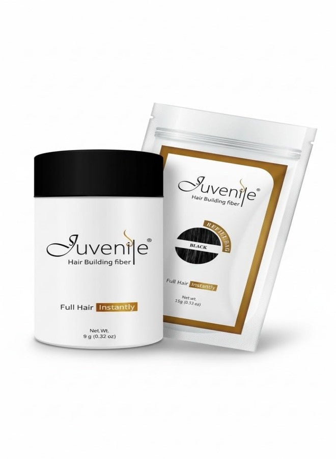 جوفينايل ألياف شعر الأطفال السوداء 9 غرام + عبوة إعادة تعبئة 15 غرام - الثنائي الأمثل للحصول على كثافة فورية ومظهر أكثر امتلاءً للرجال والنساء (عبوة سوداء 9 غرام + عبوة إعادة تعبئة 15 غرام) - Image 5