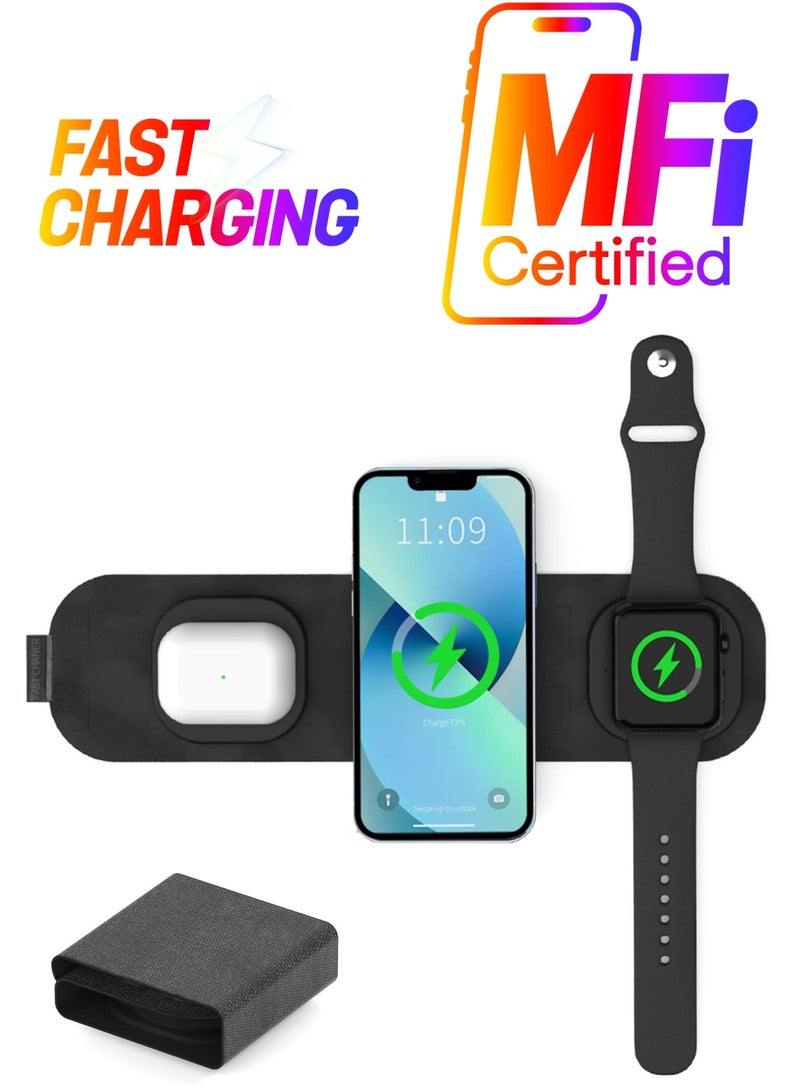 Excefore 3 in 1 Wireless Charger, Magnetic Foldable Charging Station, Fast Pad for Travel, Compatible with iPhone 14/Pro/Max/Plus/13/12 Series, 3/2/Pro, iWatch 7/6/5/4/3/2 - Image 1
