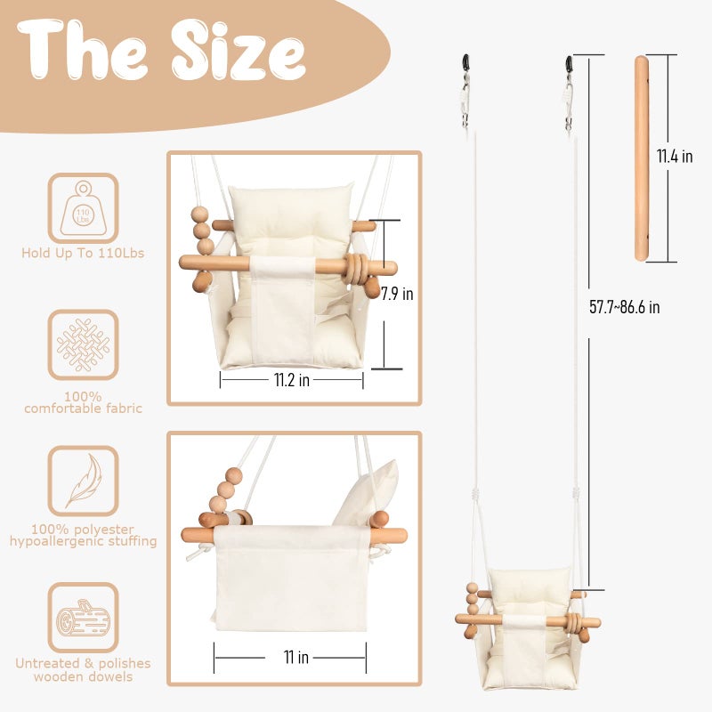 Tislly Baby Swing Outdoor Indoor Toddler Swing Seat with Safety Belt, Canvas Hanging Swings Outside Tree Swing Great Gift for Baby Boys Girls Kids Lovers - Image 2