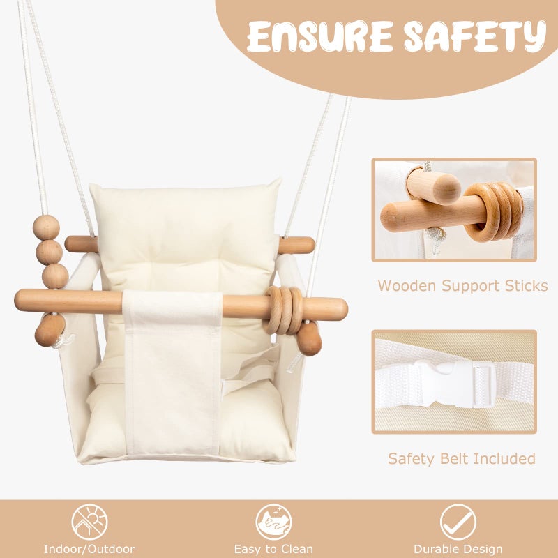 Tislly Baby Swing Outdoor Indoor Toddler Swing Seat with Safety Belt, Canvas Hanging Swings Outside Tree Swing Great Gift for Baby Boys Girls Kids Lovers - Image 3