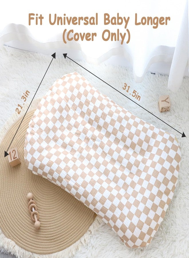 DILIMI Baby Lounger Covers, 2 Pack Muslin Newborn Lounger Cover, Soft Comfortable Removable Infant Pillow Slipcover for Girl and Boy, Beige & Brown Checkered (Lounger not Included) - Image 3