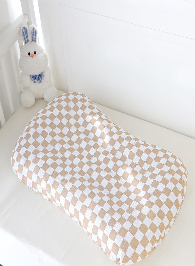 DILIMI Baby Lounger Covers, 2 Pack Muslin Newborn Lounger Cover, Soft Comfortable Removable Infant Pillow Slipcover for Girl and Boy, Beige & Brown Checkered (Lounger not Included) - Image 5
