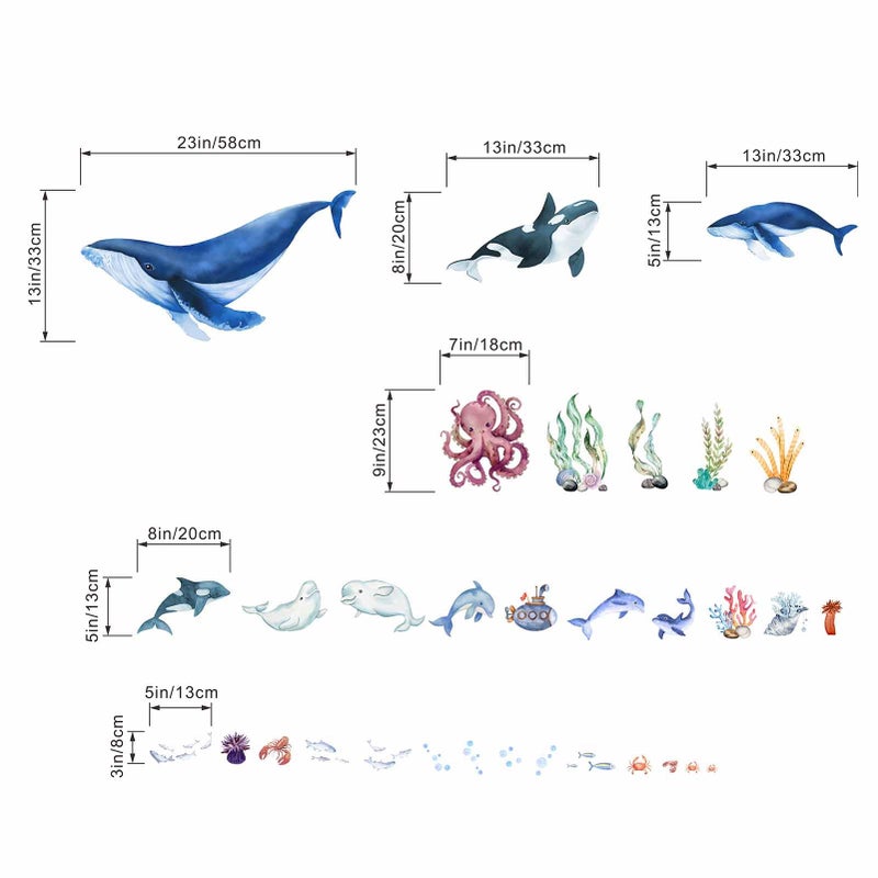 ملصقات حائط من Pinkeleph Under The Sea Fish - ملصقات حائط على شكل سمكة قرش الحوت وحبار دولفين وحيوانات المحيط - حضانة الأطفال والصبيان والبنات وغرفة النوم والحمام والرعاية النهارية وغرفة اللعب وديكور الحائط - Image 4