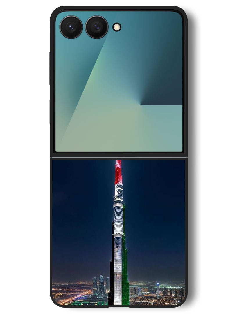 Theodor Case Compatible with Samsung Galaxy Z Flip 7 - 6.9 Inch Protection Shockproof Bumper Cover Burj Khalifa UAE Flag - Image 1