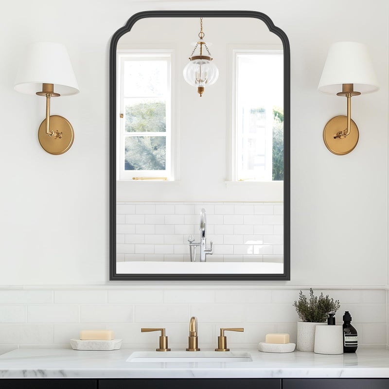 Ferytange 20X30 Inch Black Metal Framed Bathroom Mirror for Wall, Matte Black Bathroom Vanity Mirror, Rectangular Rounded Decor Mirror Anti-Rust, Tempered Glass (Black 20" x 30") - Image 1