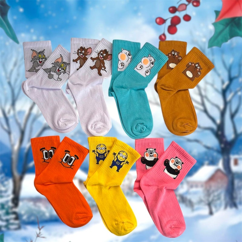 My Sock World 7-pack Cartoon Cute Character Cheerful College Tennis Socks