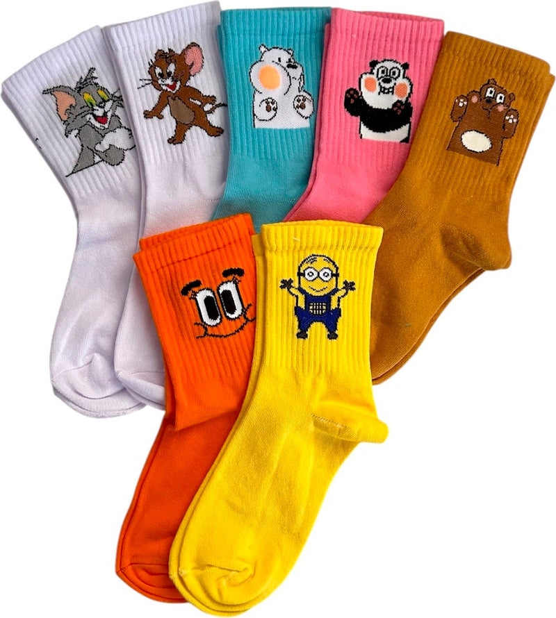 My Sock World 7-pack Cartoon Cute Character Cheerful College Tennis Socks