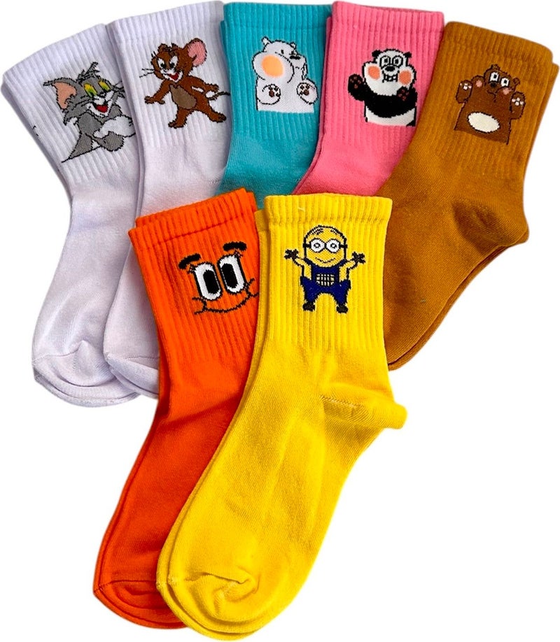 My Sock World 7-pack Cartoon Cute Character Cheerful College Tennis Socks