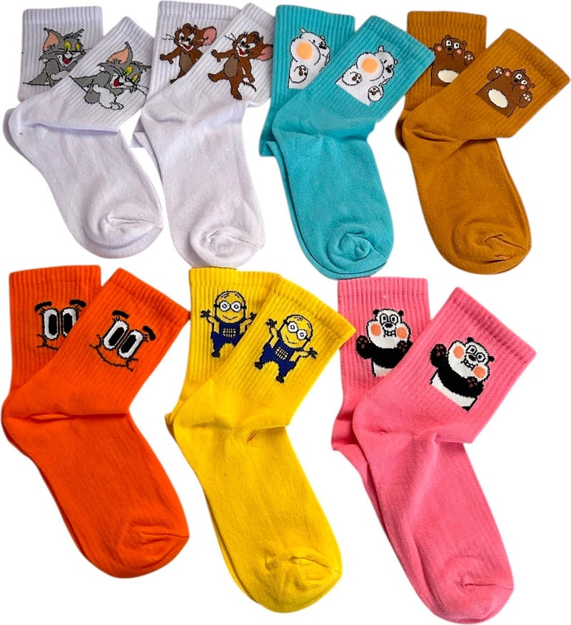 My Sock World 7-pack Cartoon Cute Character Cheerful College Tennis Socks