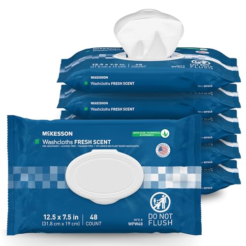 McKesson Washcloth Wipes for Adults, Scented (6 Pack, 288 Washcloths) Disposable Wash Cloths for Body - No-Rinse Formula with Snap Lid - Good for Incontinence and Elderly - 48 Wipes Per Pack - Image 1