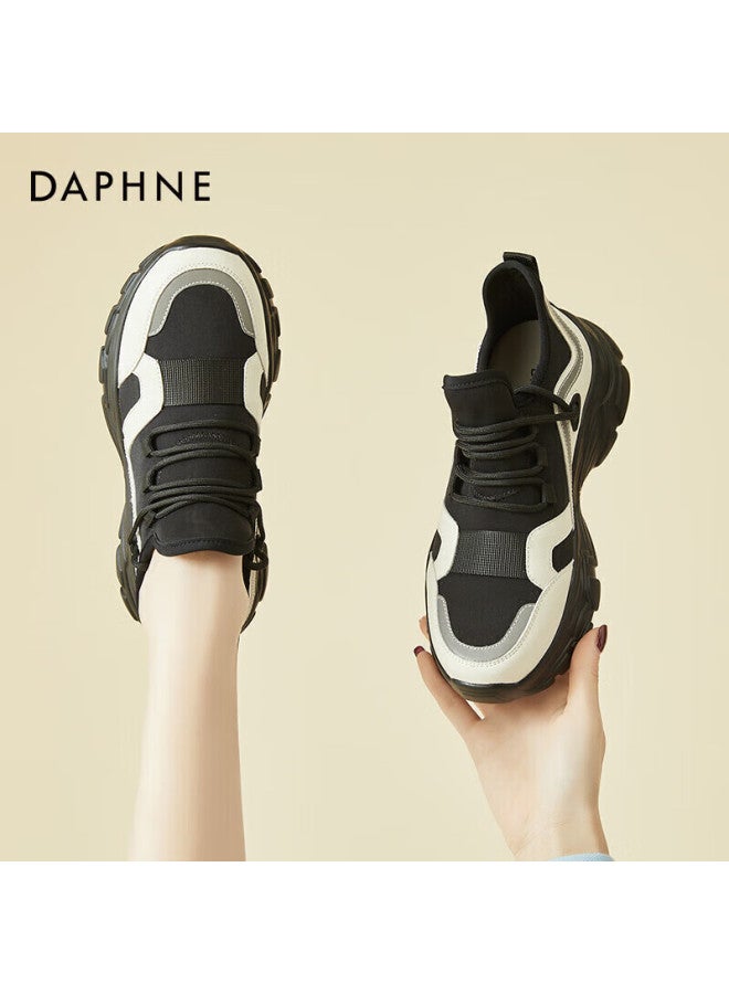 Daphne Women's Sport Casual Thick-soled Dad Sneakers Comfortable Low-top Shoes 4623101050 Black White Size 35 - Image 1