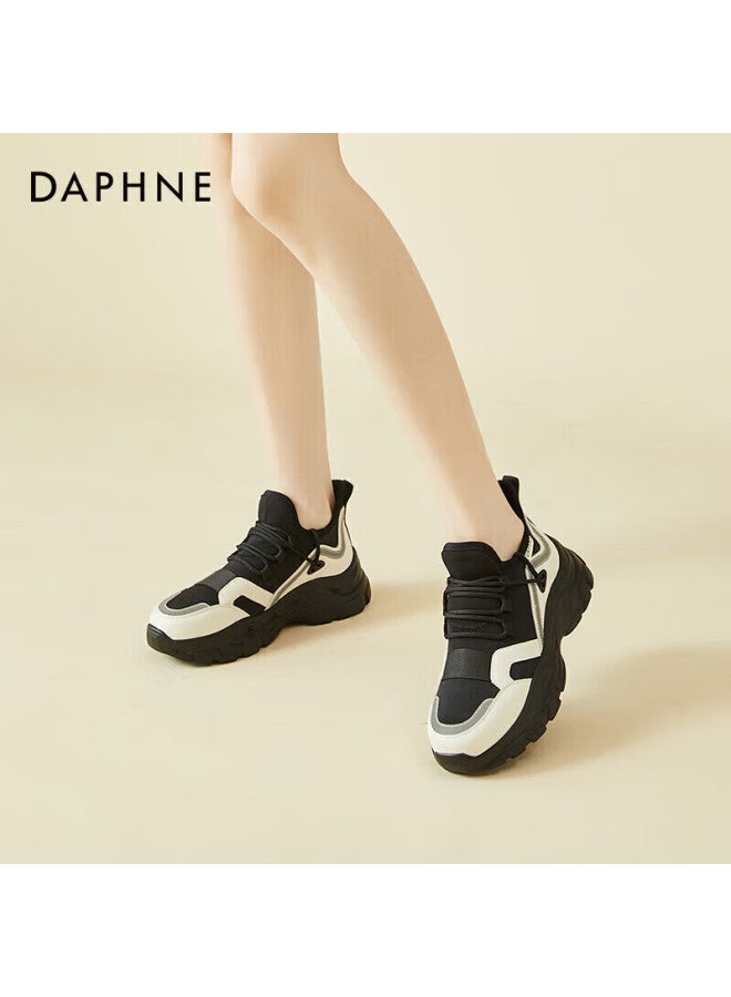 Daphne Women's Sport Casual Thick-soled Dad Sneakers Comfortable Low-top Shoes 4623101050 Black White Size 35 - Image 2