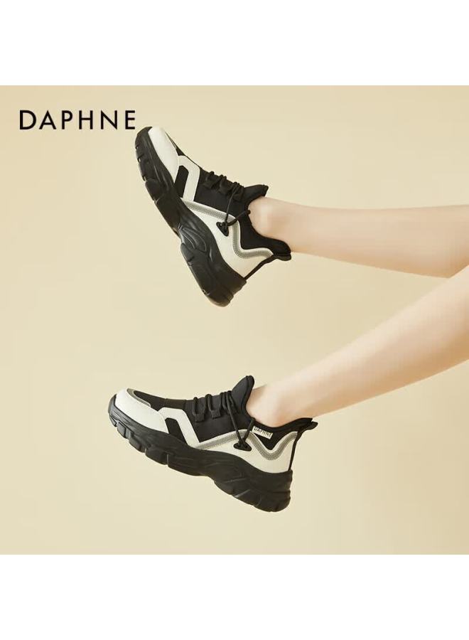 Daphne Women's Sport Casual Thick-soled Dad Sneakers Comfortable Low-top Shoes 4623101050 Black White Size 35 - Image 5