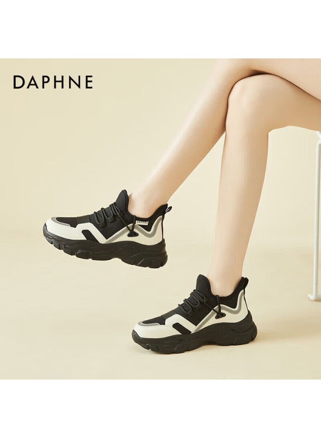 Daphne Women's Sport Casual Thick-soled Dad Sneakers Comfortable Low-top Shoes 4623101050 Black White Size 35 - Image 3