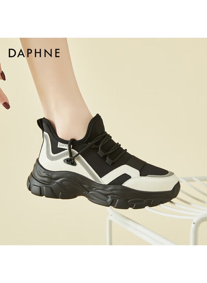 Daphne Women's Sport Casual Thick-soled Dad Sneakers Comfortable Low-top Shoes 4623101050 Black White Size 35 - Image 4