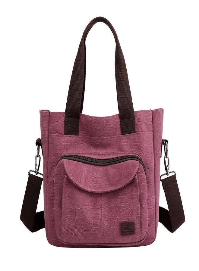 ZHIERNA Women's Canvas Tote Purse Casual Shoulder Crossbody Bags Small Handbag, Multi-pocket Top Handle Work Bag, Fuchsia, Large - Image 1