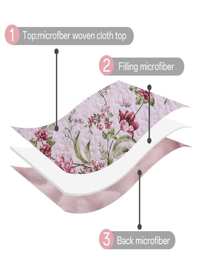 Xruibed Floral Quilt Set Queen Size, 3PCs Antique Rose Pink Bedspread Coverlet Set, Lightweight Soft Microfiber Pink Quilt Set with 2 Pillowcases for All Season (Queen Size 96"x90") - Image 5