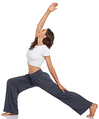 UEU Women's High Waist Rise Comfortable Yoga Pants Casual Loose Fit Lounge Wide Leg Sports Trendy Sweat Pants with Pockets(Darkgray,XL) - Image 4