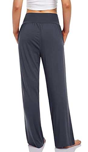 UEU Women's High Waist Rise Comfortable Yoga Pants Casual Loose Fit Lounge Wide Leg Sports Trendy Sweat Pants with Pockets(Darkgray,XL) - Image 3
