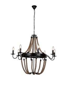 Best Power Rustic Rope Chandelier – Model 9001-BK | 8-Light Vintage Hanging Ceiling Light | E14 Bulbs | Adjustable Chain | 90 cm Wide | Ideal for Dining Room, Living Room & Cafés  - Image 2