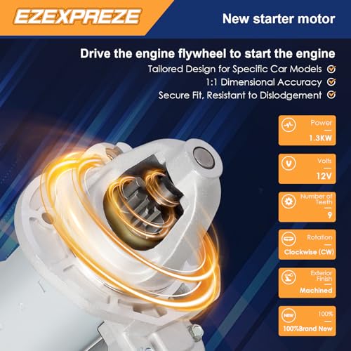 E EZEXPREZE 19185N Ezexpreze Starter Compatible with 11-16 Chrysler 300 Dodge Challenger & Charger,11-15 Durango,13-15 Grand Cherokee, 13-14 Ram 1500 3.6L 1.3kw 9-Teeth CW Replace# 4801852AB DRS0861 428000-7210 - Image 3
