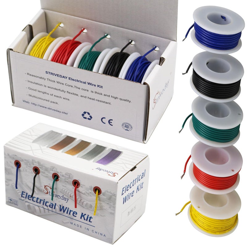 striveday 18 AWG Flexible Hook Up Wire - 1007 Tinned Copper Stranded Cable, 300V High Temp Resistant, for DIY Electronics, LED, Robotics, Automotive - Image 1