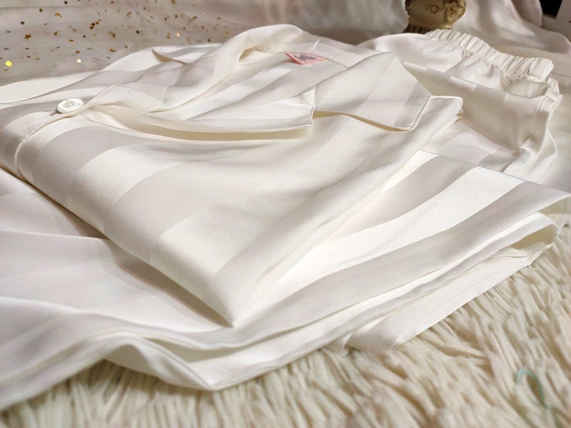 Lonxu Mens Silk Satin Pajamas Set Sleepwear Loungewear White L - Image 2