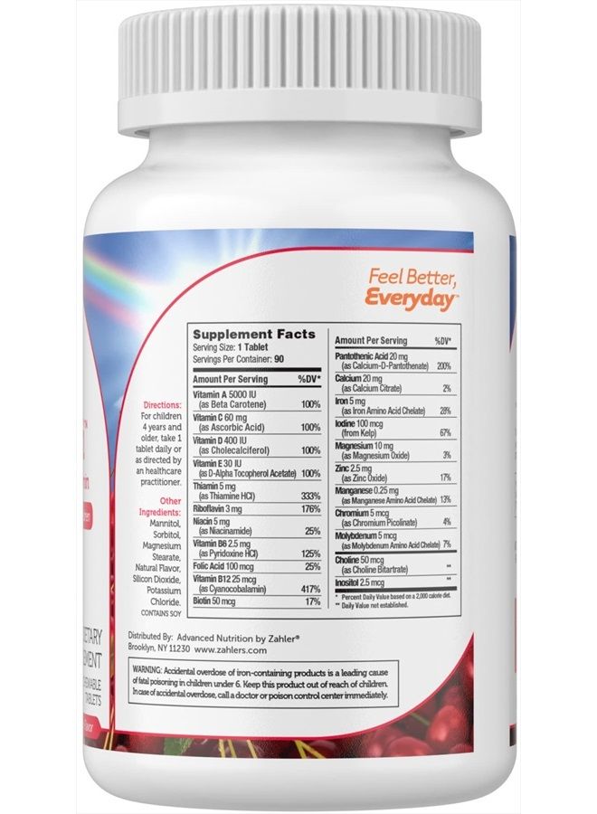 Zahler Kids Multivitamin Chewable Vitamin Tablet - Complete One Daily Kids Vitamins Supplement - Contains 20+ Minerals & Vitamins for Kids & Toddlers - Kosher Multivitamins Cherry Flavor (90) - Image 2
