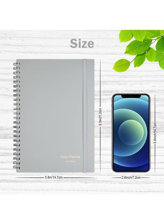 ASTEN Daily Planner Undated, To Do List Notebook Hourly Schedules Spiral Appointment Planner for Men and Women,PVC Hardcover,Elastic Closure, Inner Pocket 8.3" x 5.8" (Gray) - Image 3