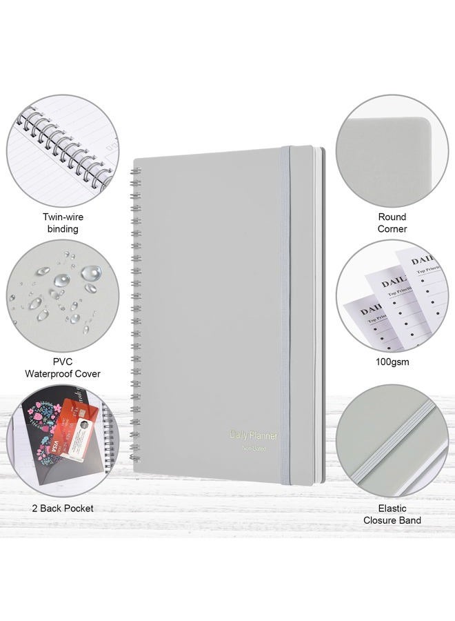 ASTEN Daily Planner Undated, To Do List Notebook Hourly Schedules Spiral Appointment Planner for Men and Women,PVC Hardcover,Elastic Closure, Inner Pocket 8.3" x 5.8" (Gray) - Image 4