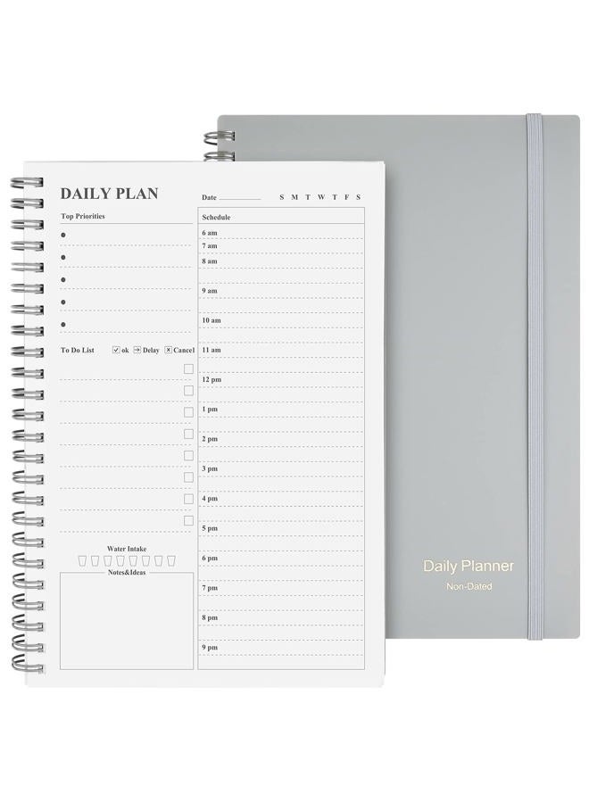 ASTEN Daily Planner Undated, To Do List Notebook Hourly Schedules Spiral Appointment Planner for Men and Women,PVC Hardcover,Elastic Closure, Inner Pocket 8.3" x 5.8" (Gray) - Image 1