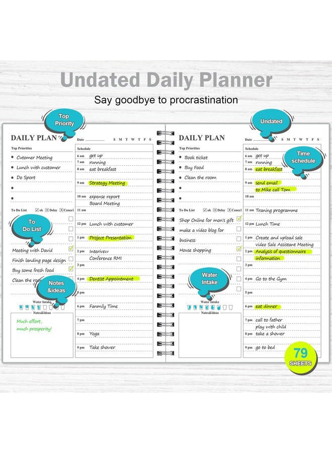 ASTEN Daily Planner Undated, To Do List Notebook Hourly Schedules Spiral Appointment Planner for Men and Women,PVC Hardcover,Elastic Closure, Inner Pocket 8.3" x 5.8" (Gray) - Image 2