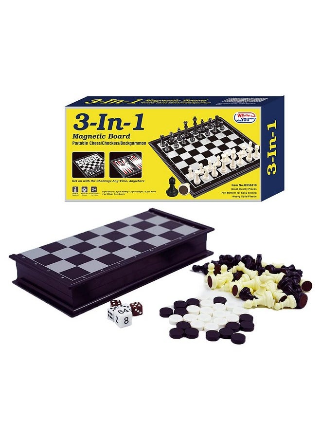 WEofferwhatYOUwant 3-In-1 Magnetic Travel Chess Set. Great Value Has Backgammon And Checkers. 10 By 10 Inches  - Image 1