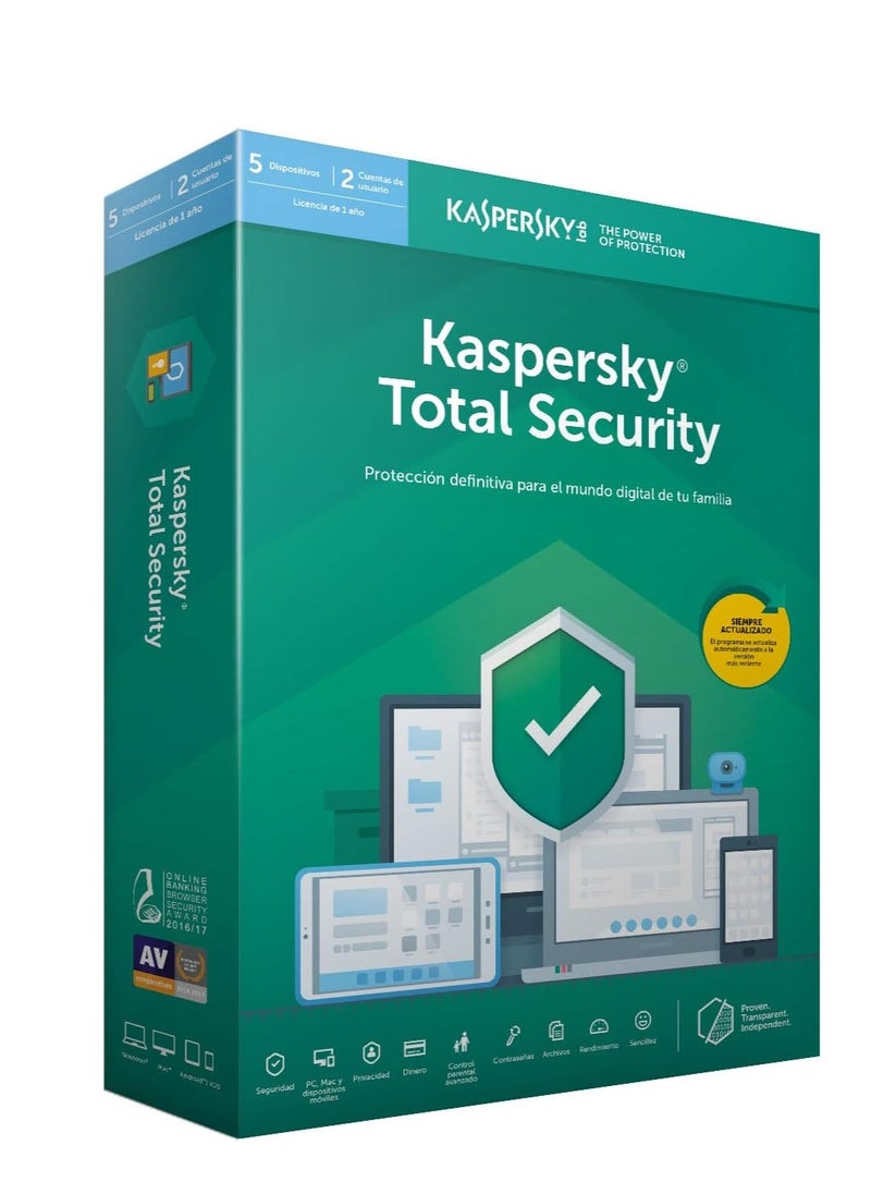 Kaspersky Kaspersky Lab Total Security 2019, 1 Year License, 5 Devices, 2 User Accounts 