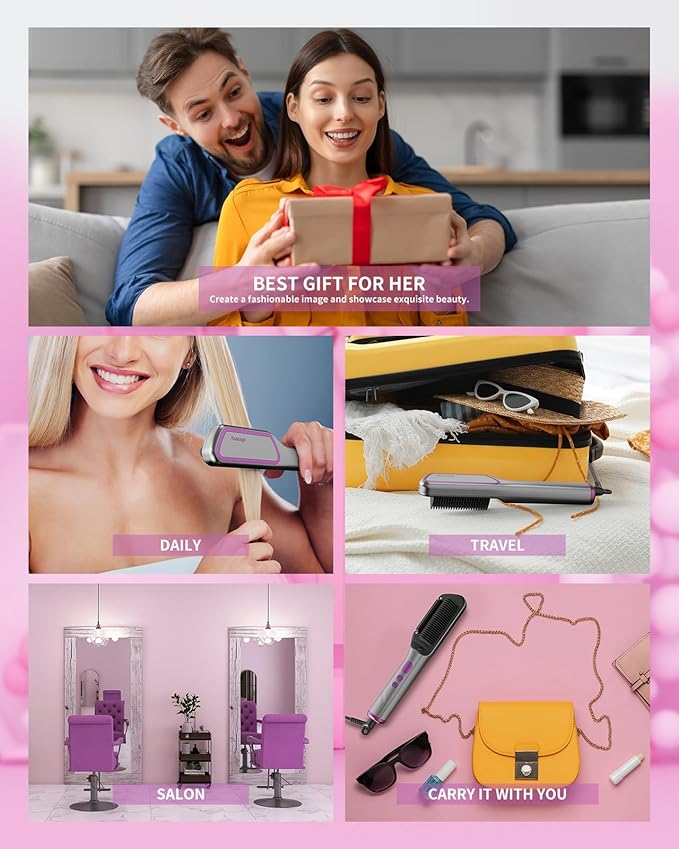 Upgraded Hair Straightener Brush Essential Oils can be Added for More Smooth Hair with Negative Ion 9 Temperature Settings with LED Display 30s Fast Heating PTC Tech Heat Shield Auto ShutOff